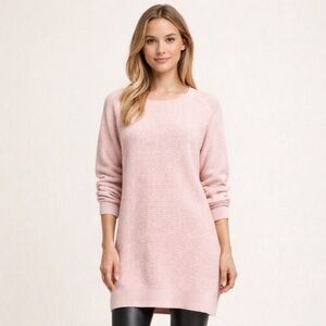 Tildon Pink Waffle Knit Sweater Tunic Size Large Long Sleeve